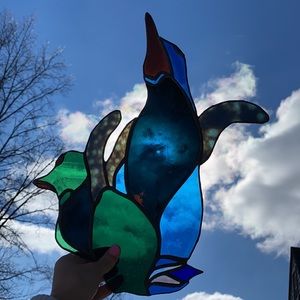 Vintage Stained Glass Penguin Suncatcher